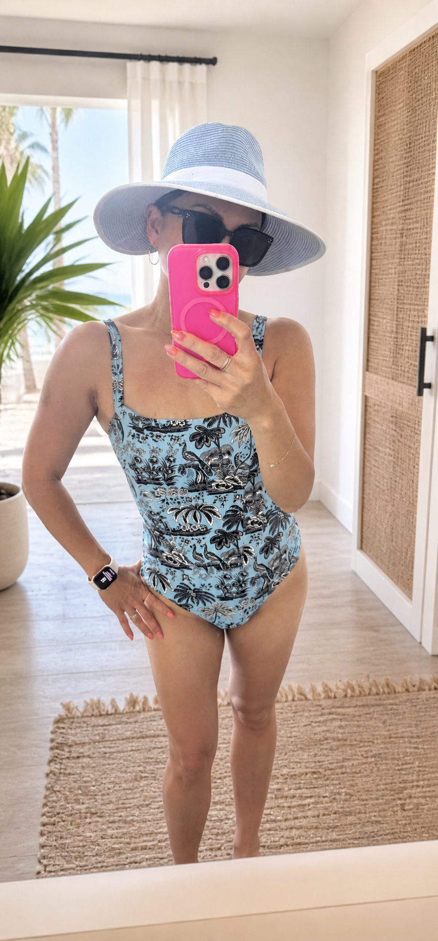 STAUD Adelaide one-piece swimsuit in blue palm print